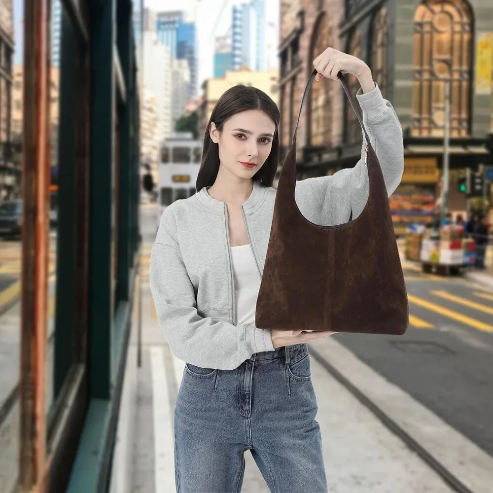Suede Bag for Women,Suede Tote Bag,Suede Hobo Bags,Suede Handbag,Suede Slouchy S - Picture 5 of 7